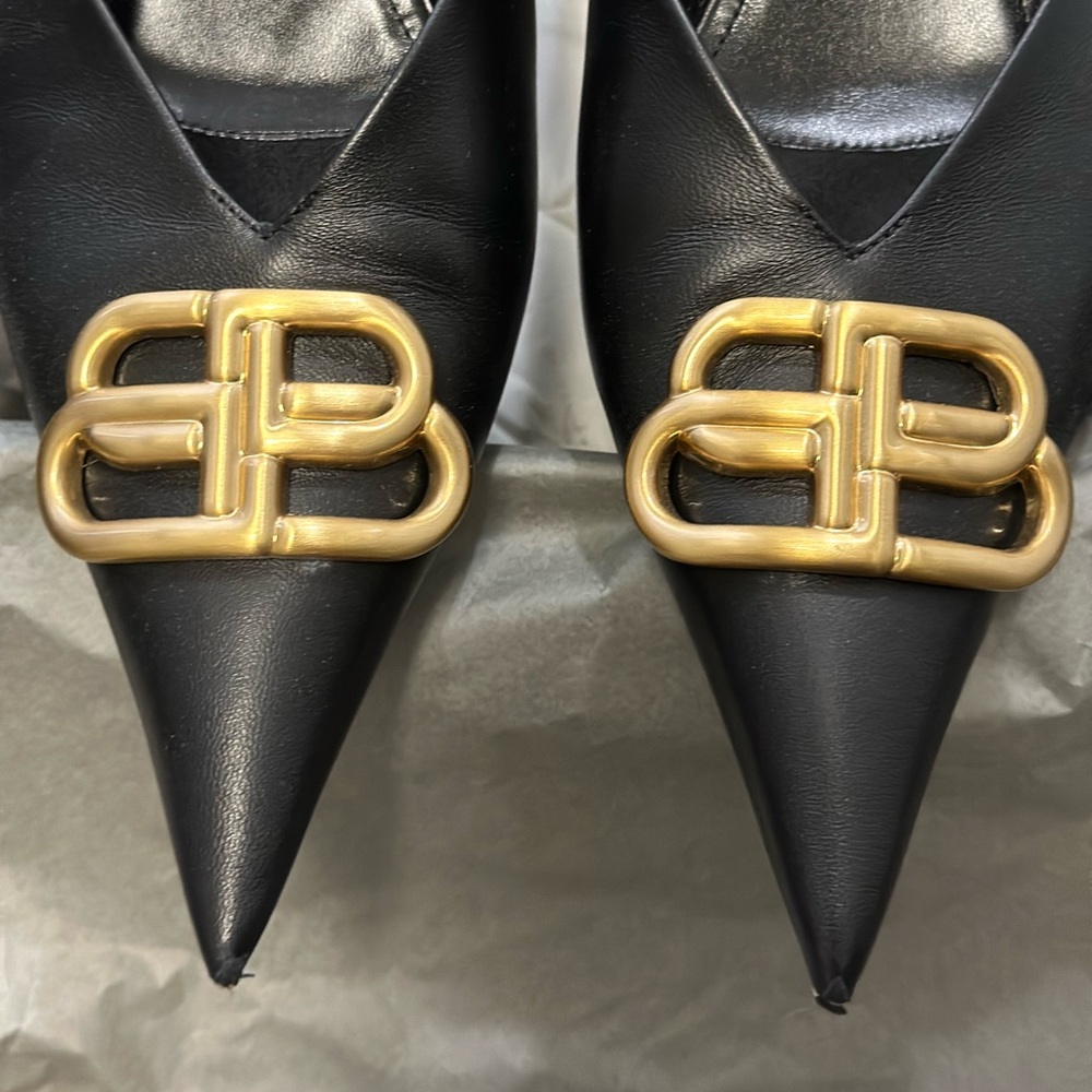 BALENCIAGA Square Knife BB Slingback Black Leather Mules - Picture 3 of 11